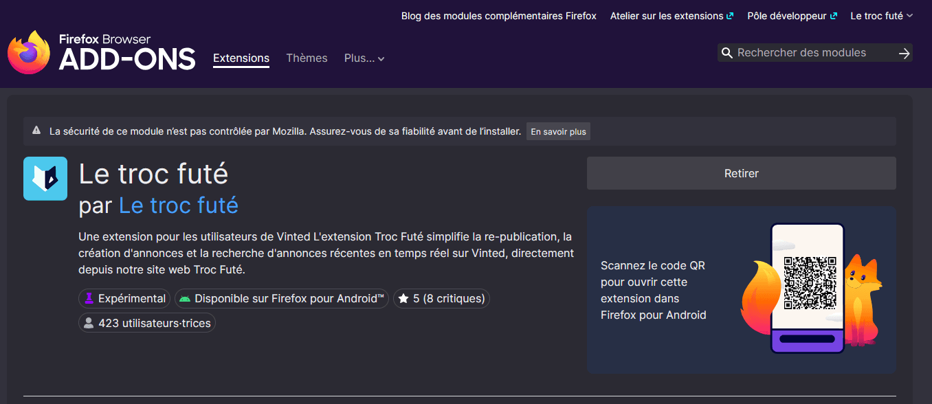 Extension Firefox — Le Troc Futé — vue 1